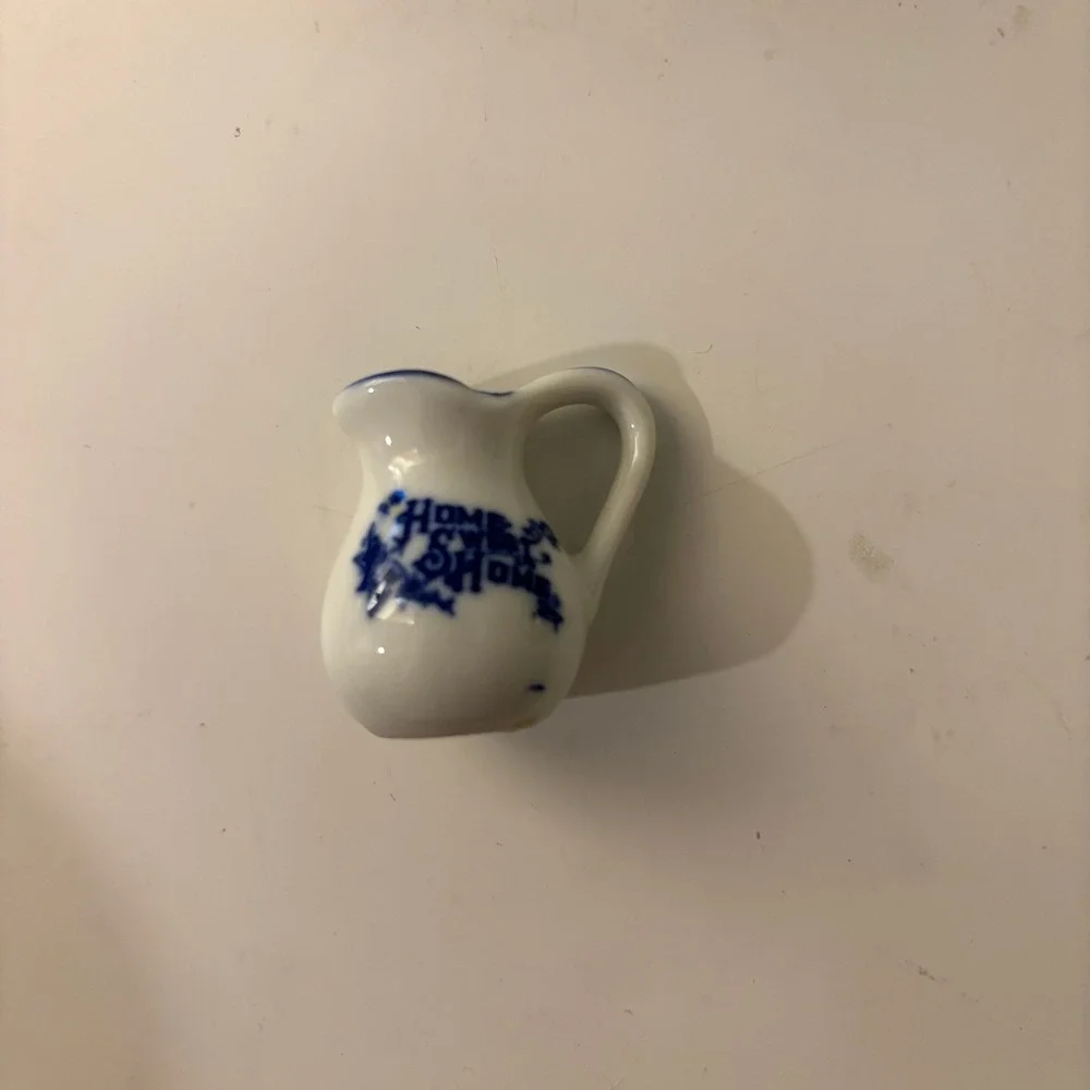 VTG Dollhouse Miniature Porcelain Wash Stand Set Pitcher Basin Metal Rack 1:12